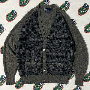 Mens Vintage Polo Ralph Lauren 100% Cashmere Cardigan Sweater Size Medium Large